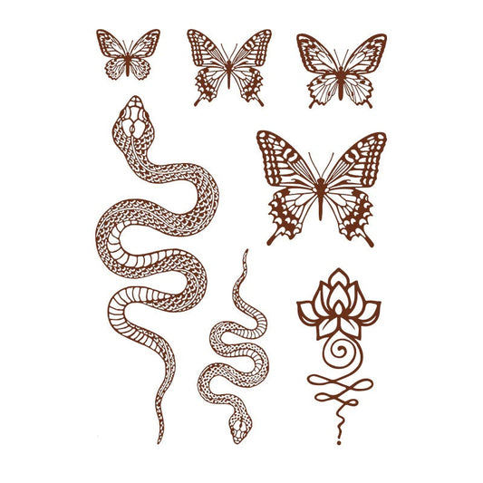 Snake & Butterfly Brown Tattoo