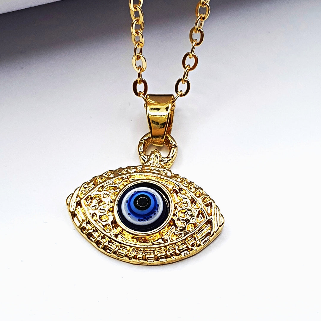 Gold Grunge Turkish Eye Necklace