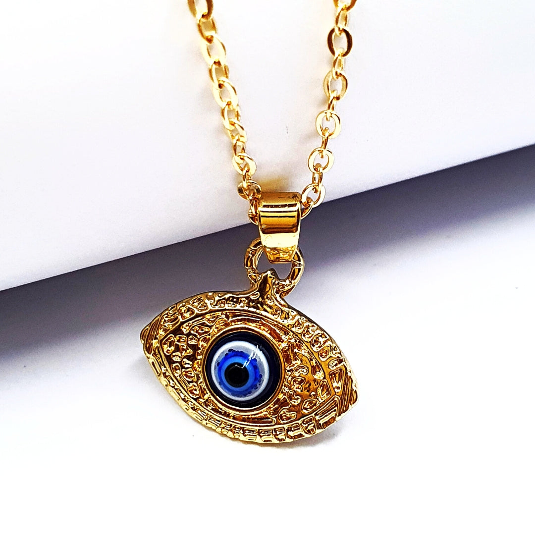 Gold Grunge Turkish Eye Necklace