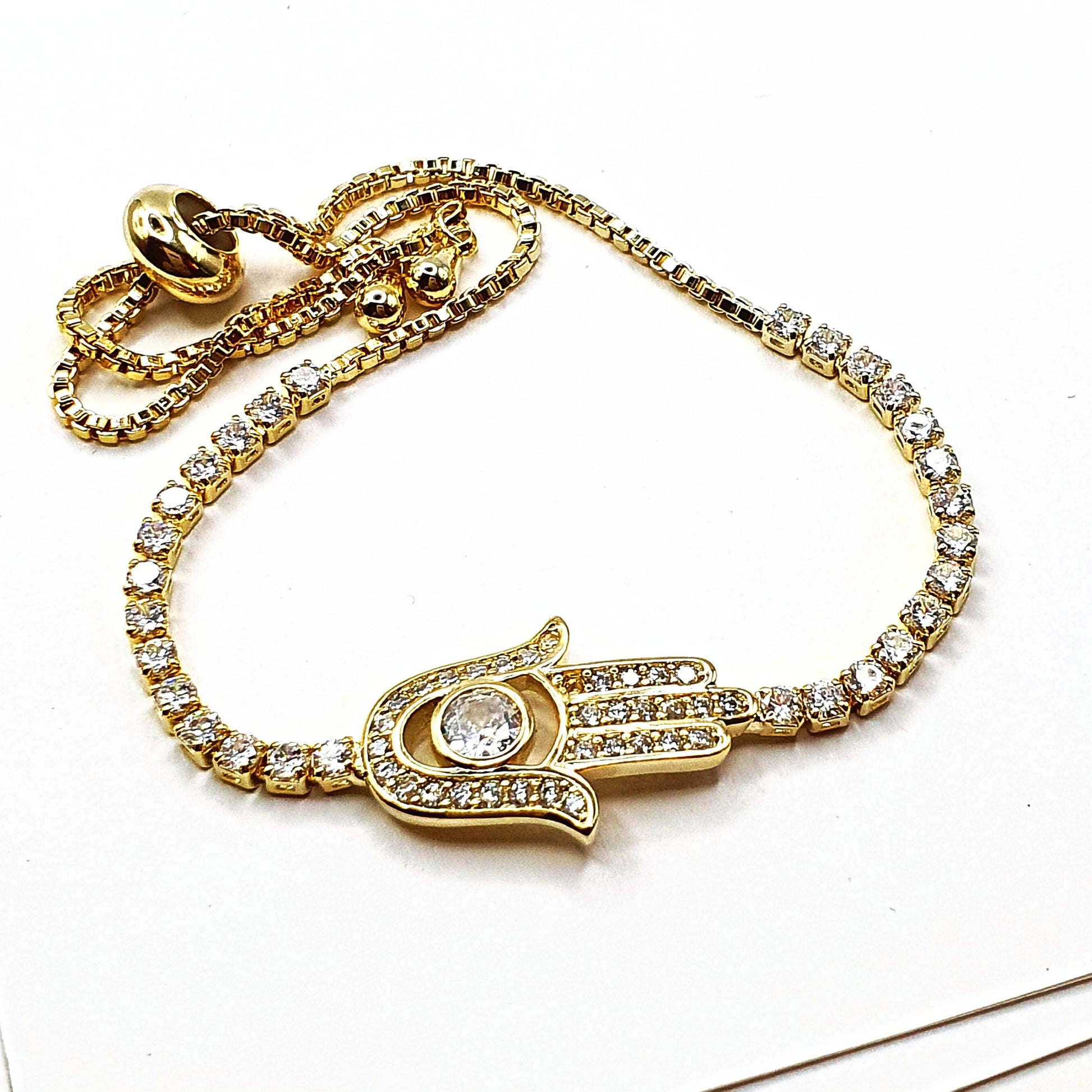 Golden Hamsa Zircon Bracelet