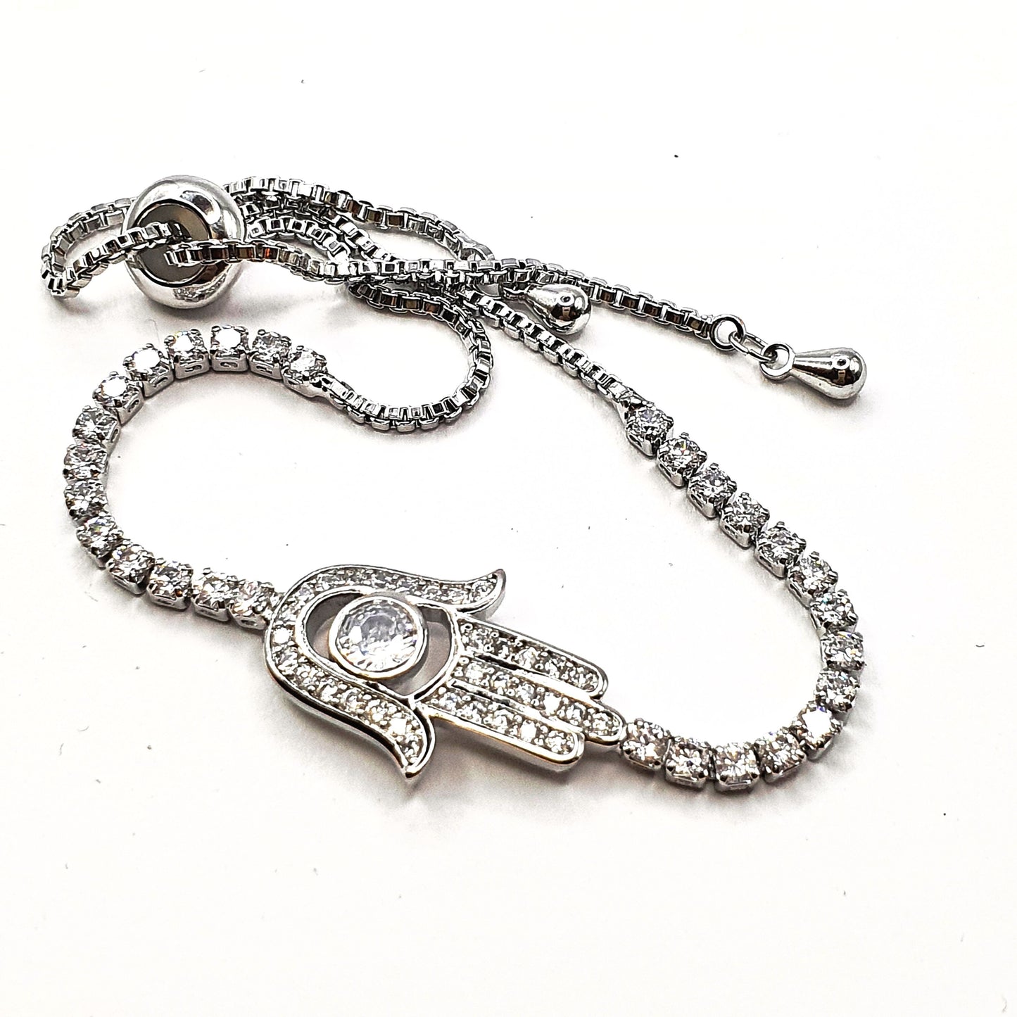 Silver Hamsa Zircon Bracelet