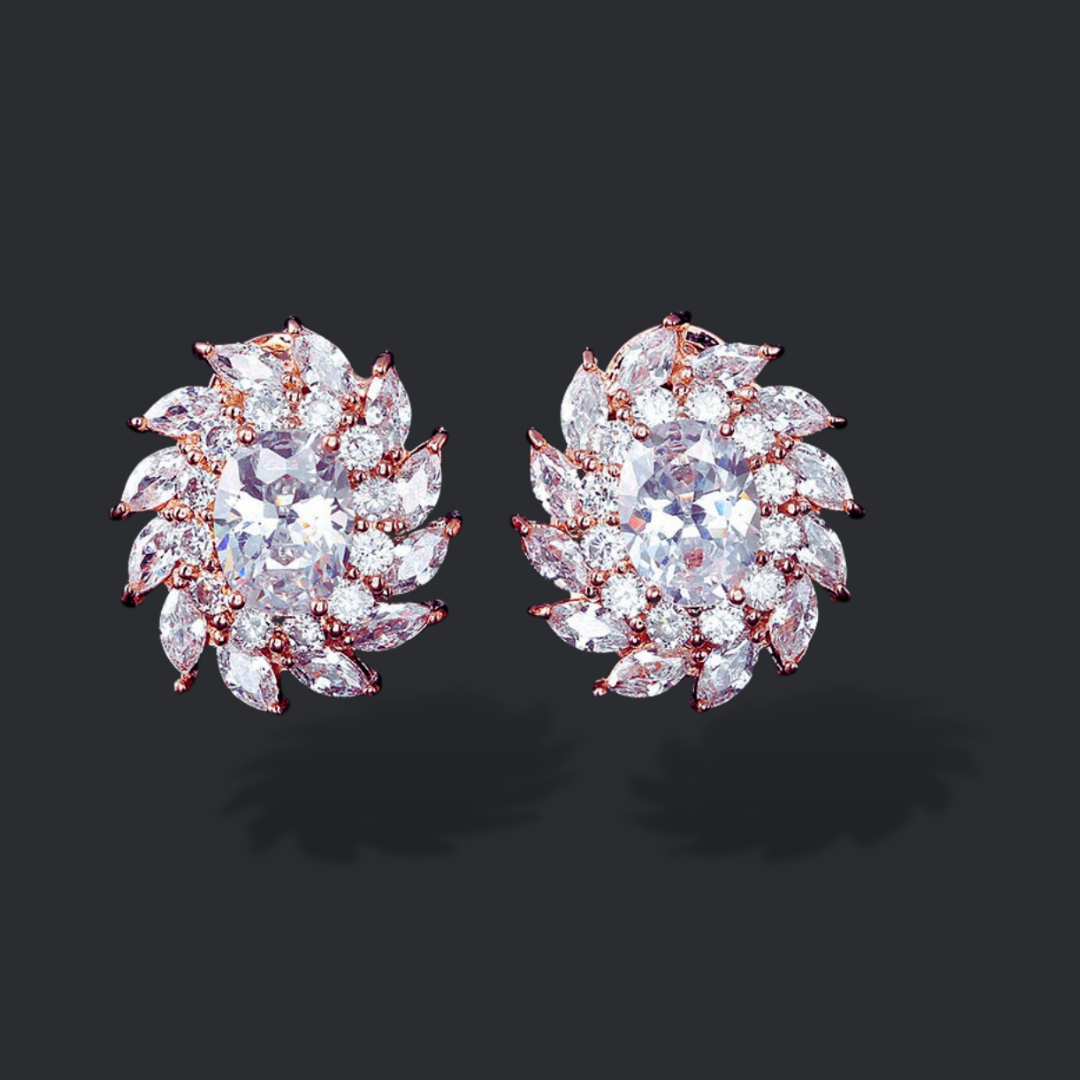 Oval Rose Gold-plated Zircon Studs