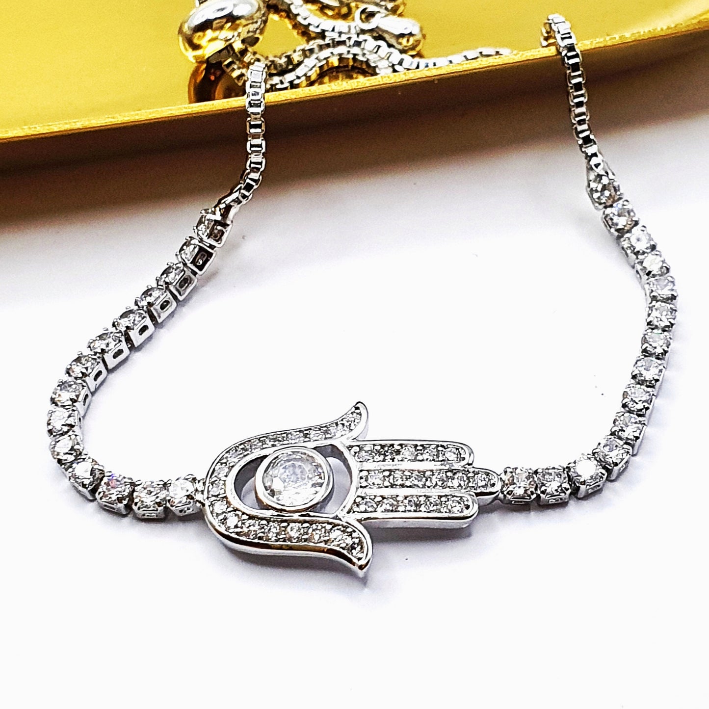 Silver Hamsa Zircon Bracelet