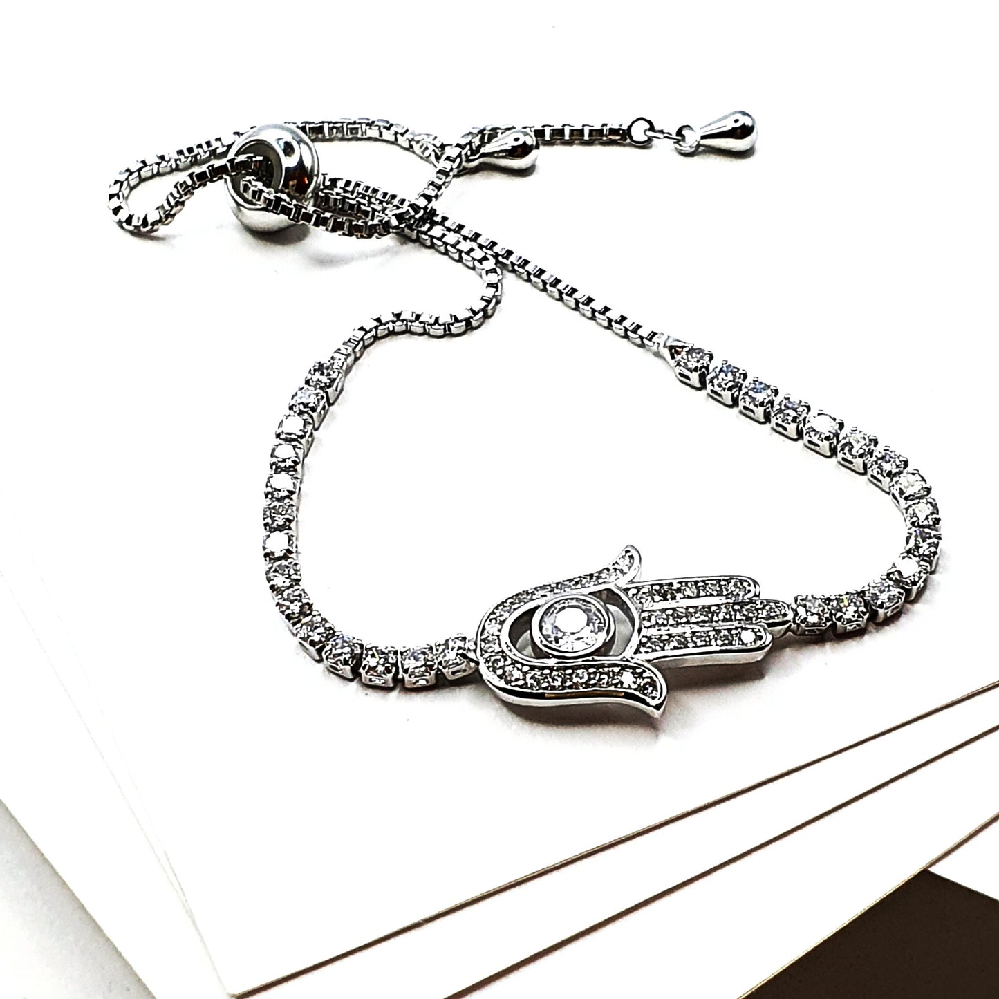 Silver Hamsa Zircon Bracelet