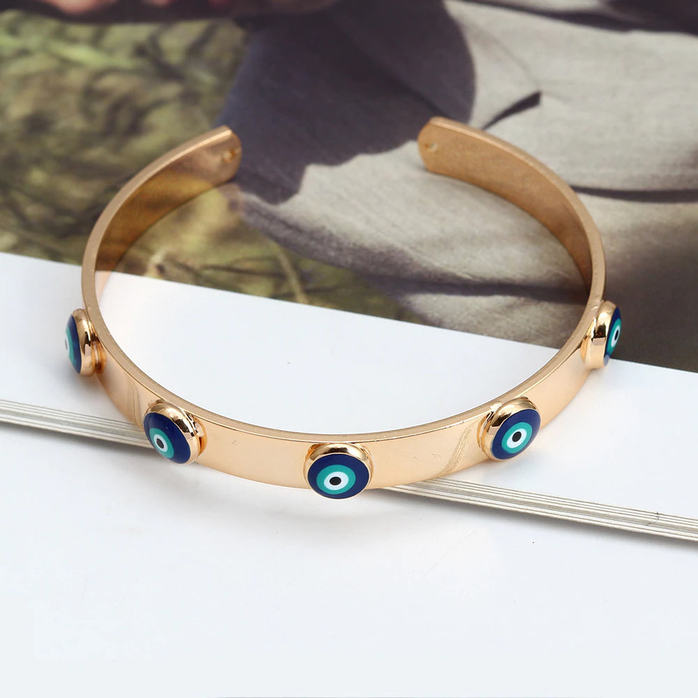 Gold Plated Turkish Eye Open Cuff Bangle