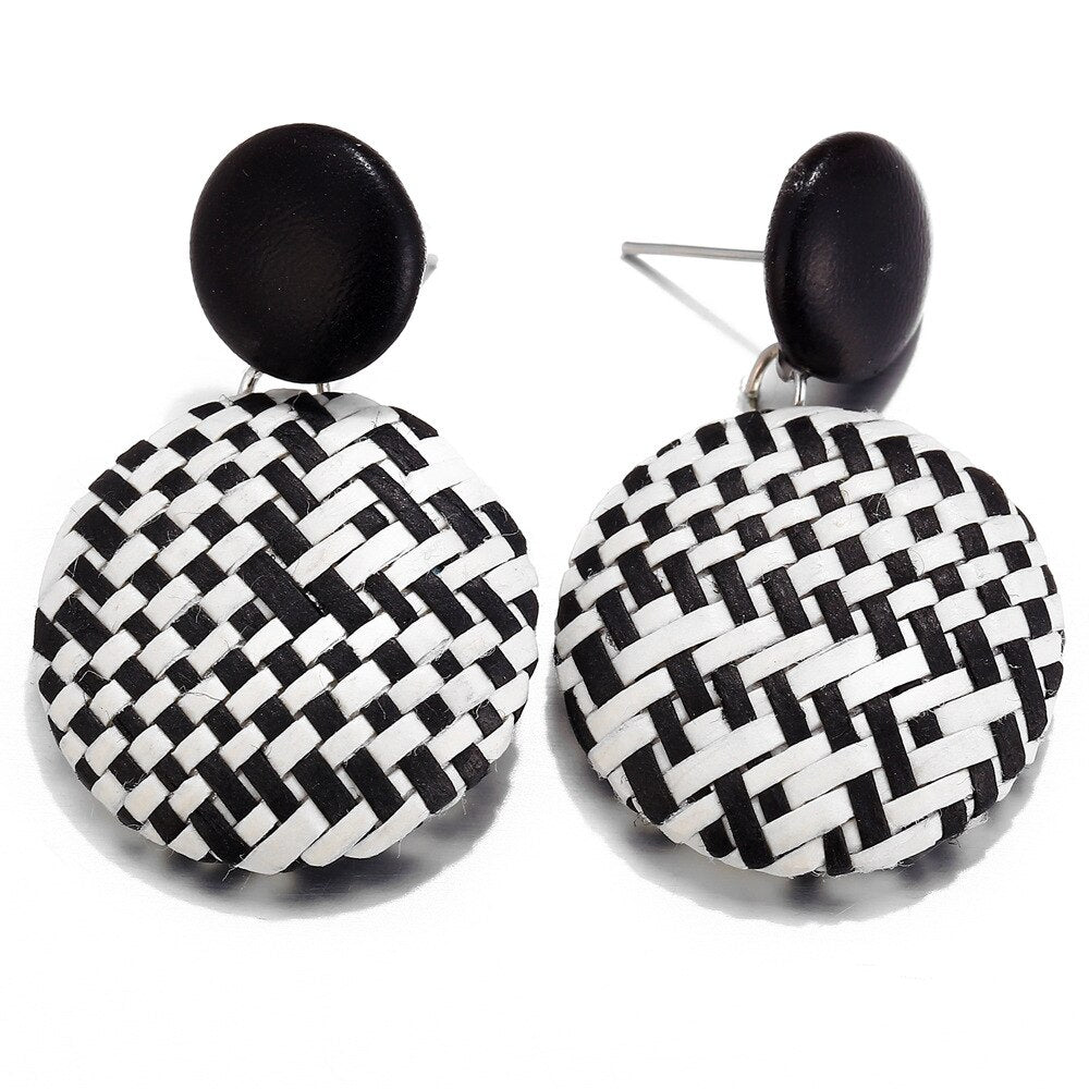 Checkered Rattan Knit Drop Earrings