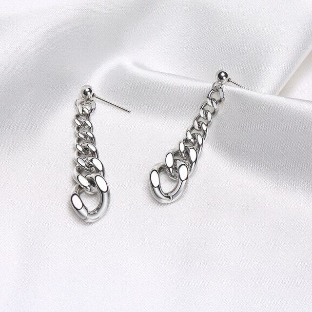 Silver Cuban Chain Drop Earrings