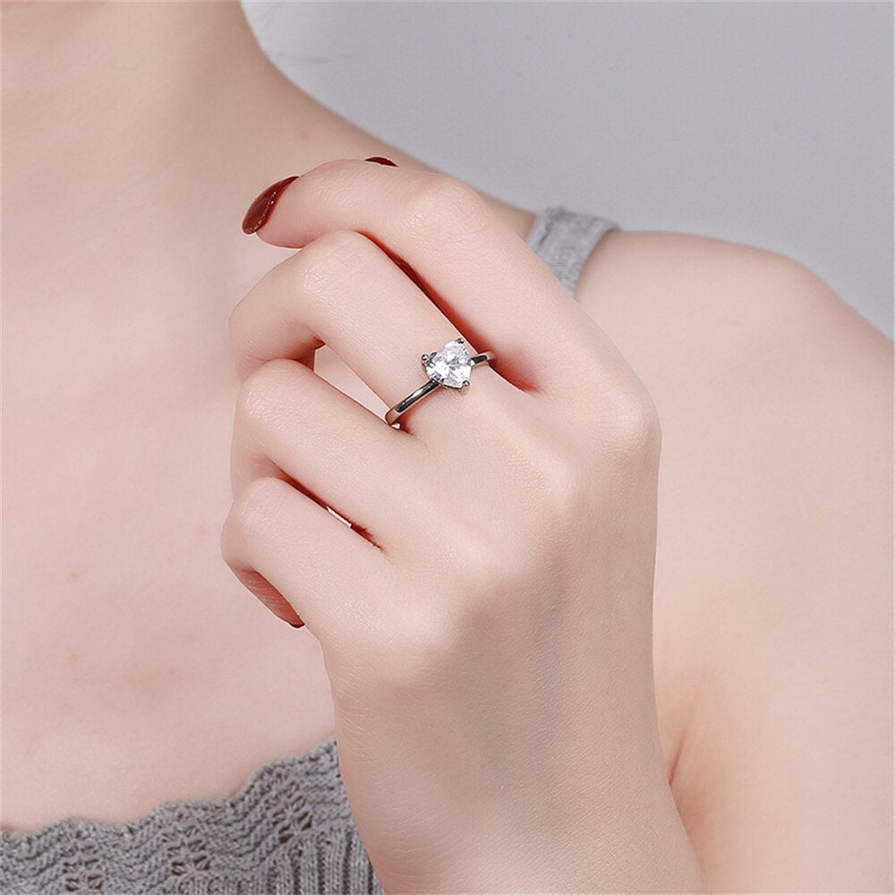 S925 Heart Zircon Ring (Adjustable)