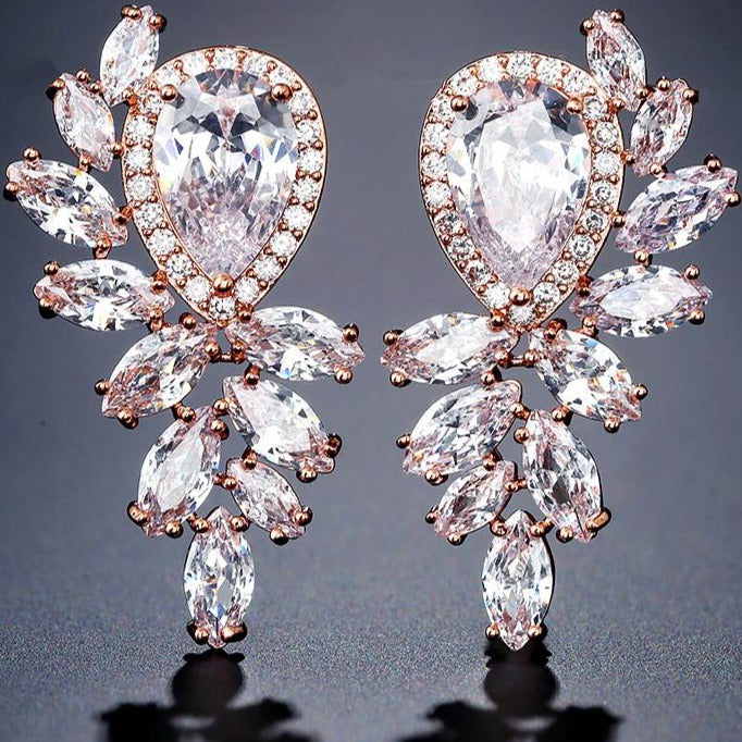 Zircon Tear Drop Cluster Earrings