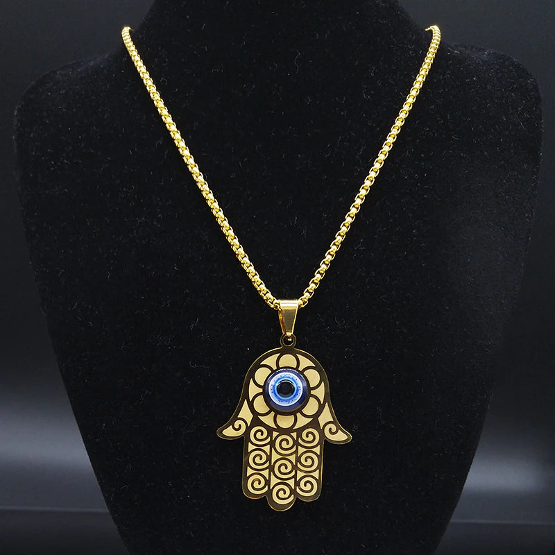 Gold Turkish Eye Hamsa Hand Necklace