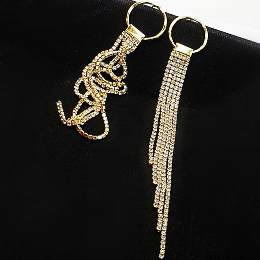 Ring Rhinestone Chain Earrings