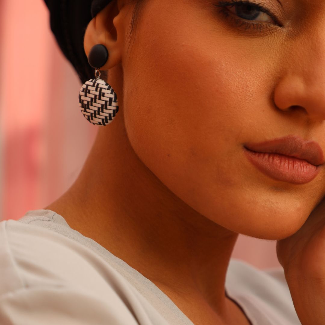 Checkered Rattan Knit Drop Earrings