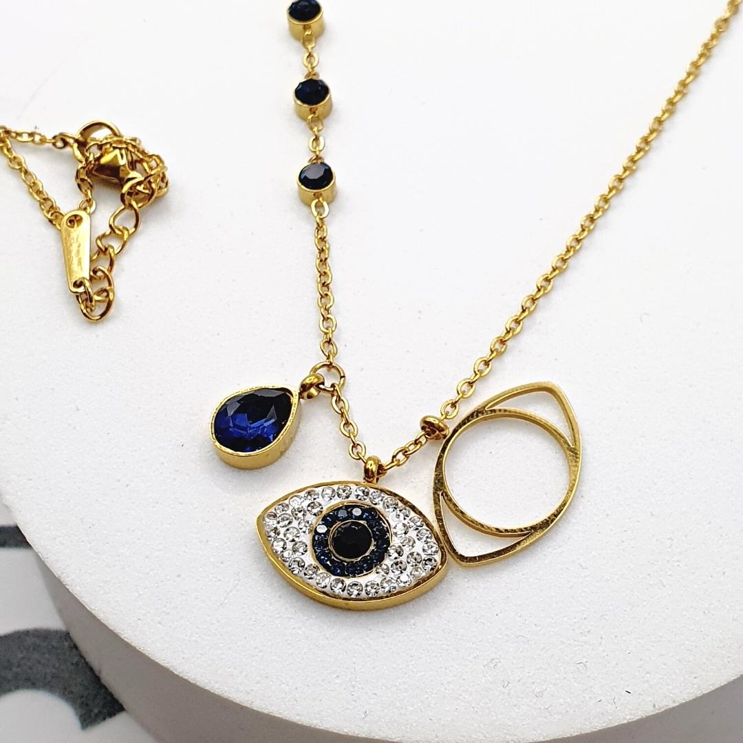 Turkish Eye Blue Drop Necklace