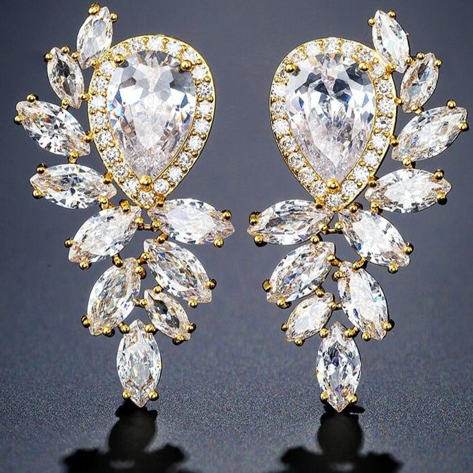 Zircon Tear Drop Cluster Earrings