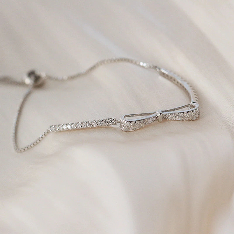 Silver Bow Zircon Bracelet