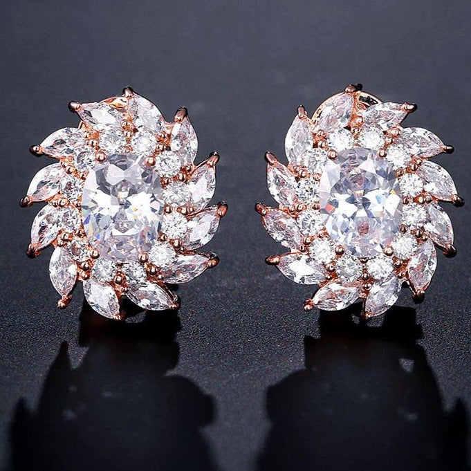 Oval Rose Gold-plated Zircon Studs