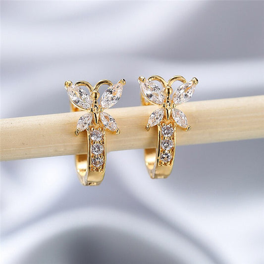 White Zircon Butterfly Hoops