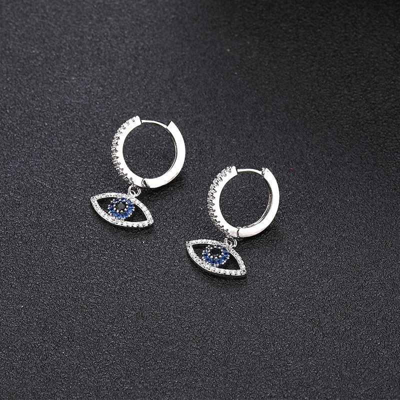 Silver Turkish Eye Dangle Earrings