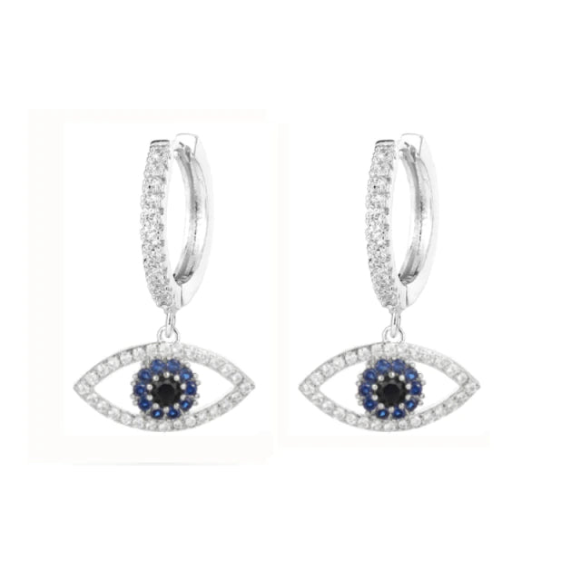 Silver Turkish Eye Dangle Earrings