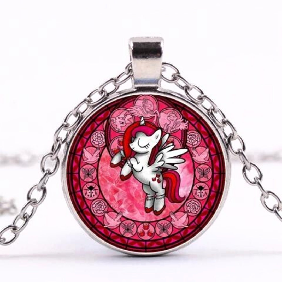 Unicorn Medallion Necklace: Red Heart Unicorn