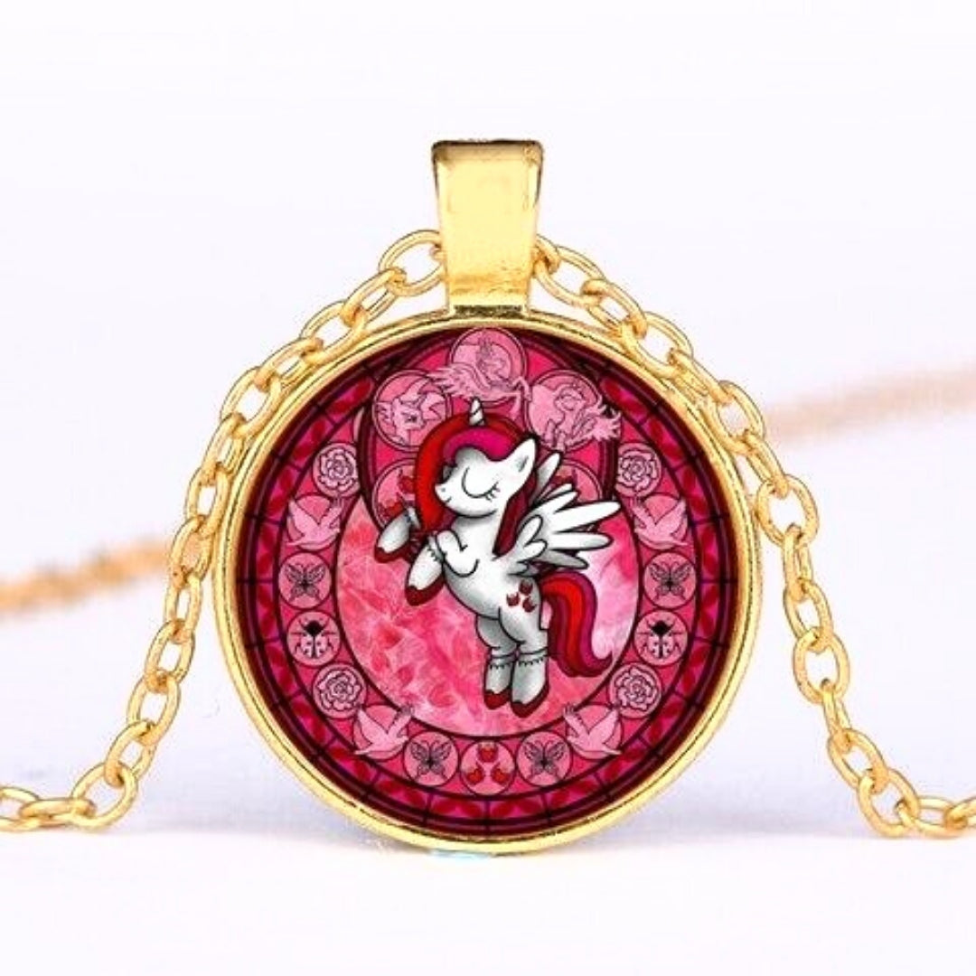 Unicorn Medallion Necklace: Red Heart Unicorn