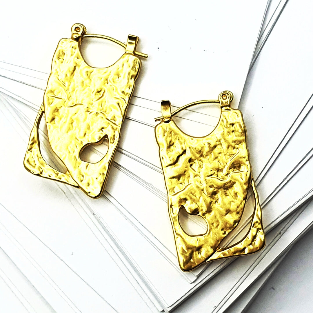 Gold Brick Grunge Earrings