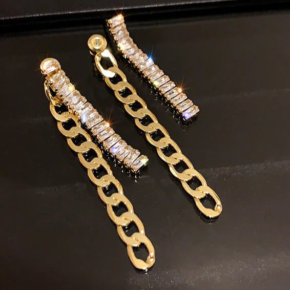 Double Gold Zircon Chain Earrings