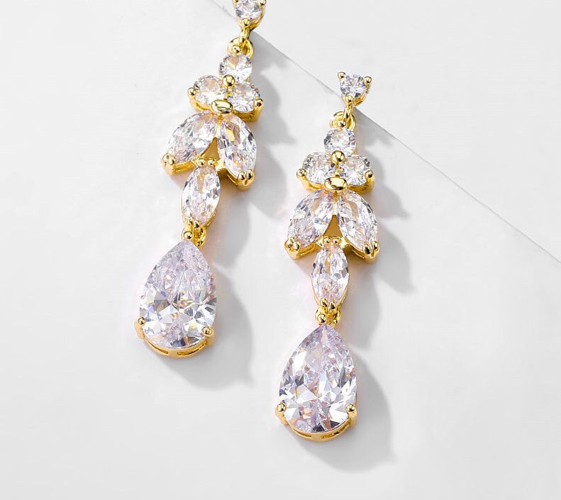 Long Drop Zircon Earrings