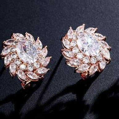 Oval Rose Gold-plated Zircon Studs