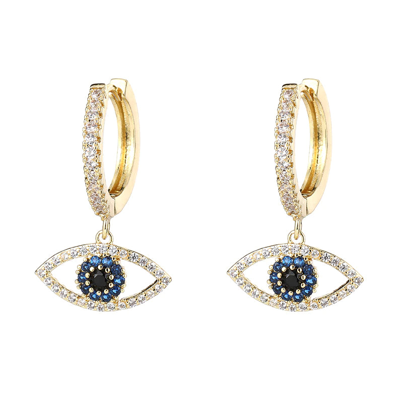 Gold Turkish Eye Dangle Earrings