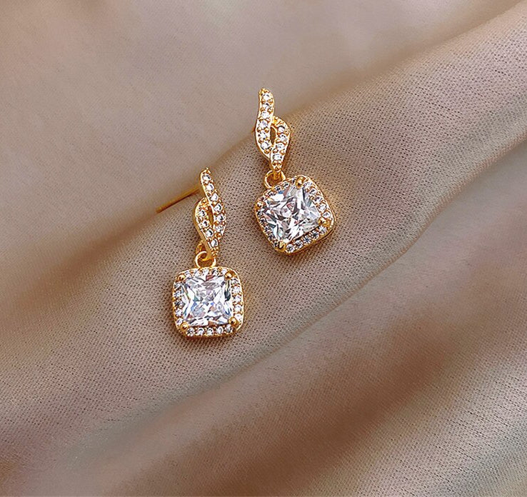 Zircon Square Pendant Earring