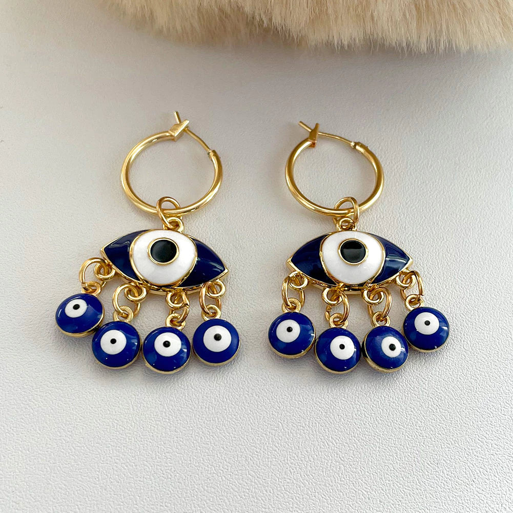 Blue Turkish Eye Charm Dangle Earrings