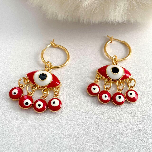 Red Turkish Eye Charm Dangle Earrings