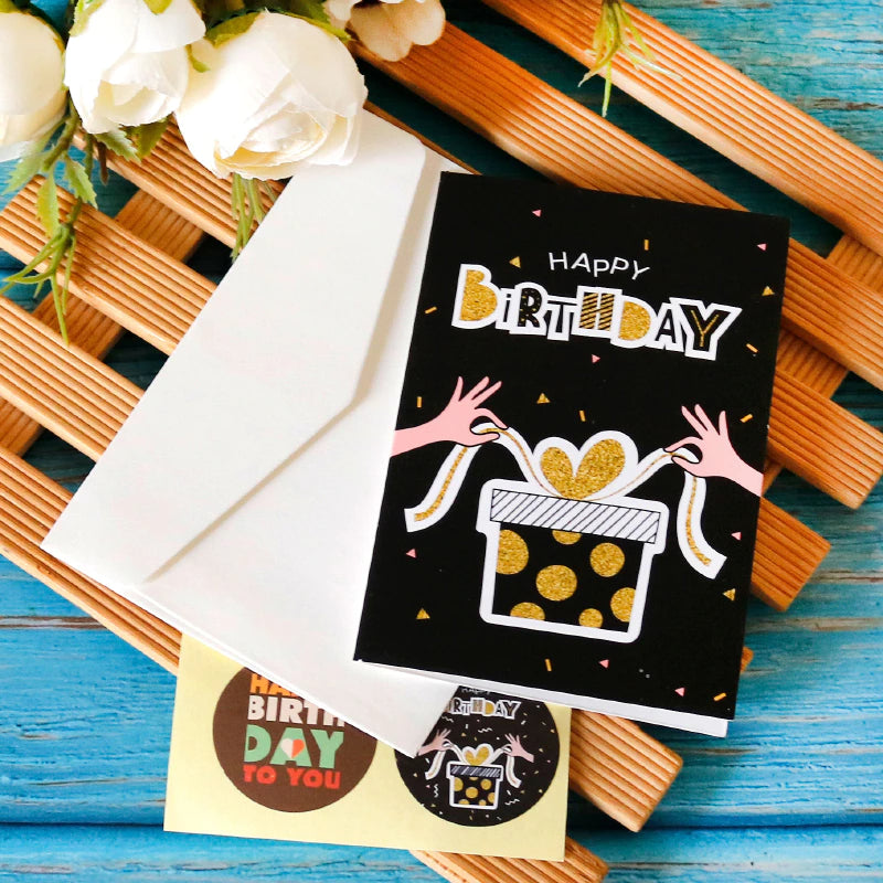 Black & Gold Birthday Card with Sealing Sticker