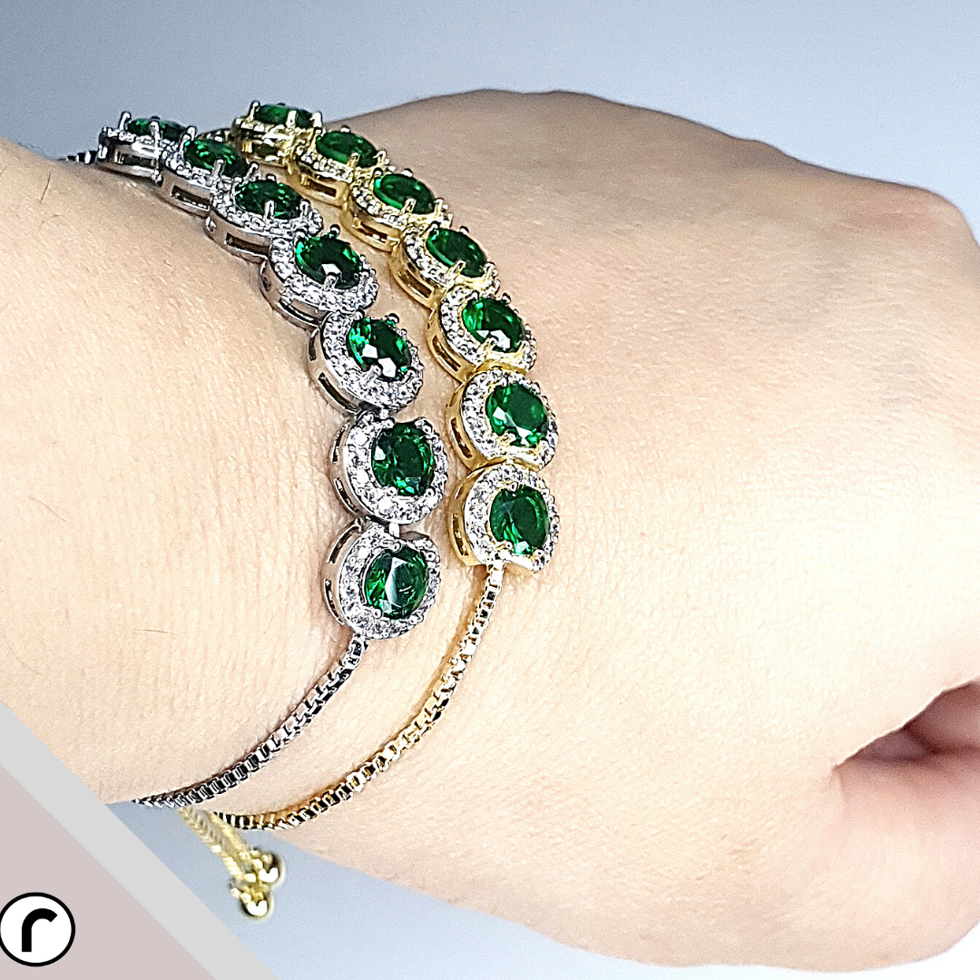 Emerald Green Zirconia Tennis Adjustable Bracelet