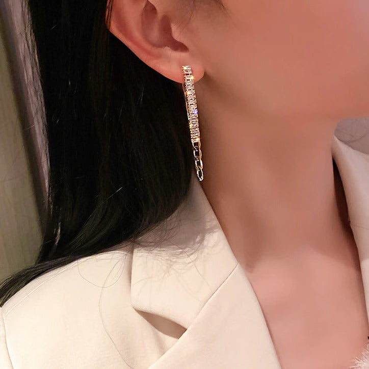 Double Gold Zircon Chain Earrings