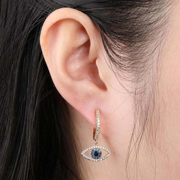 Gold Turkish Eye Dangle Earrings