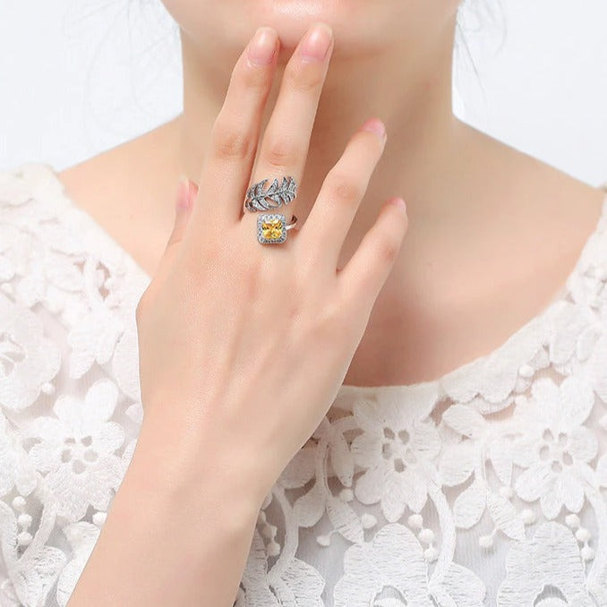 Citrine Leaf Twirl Ring