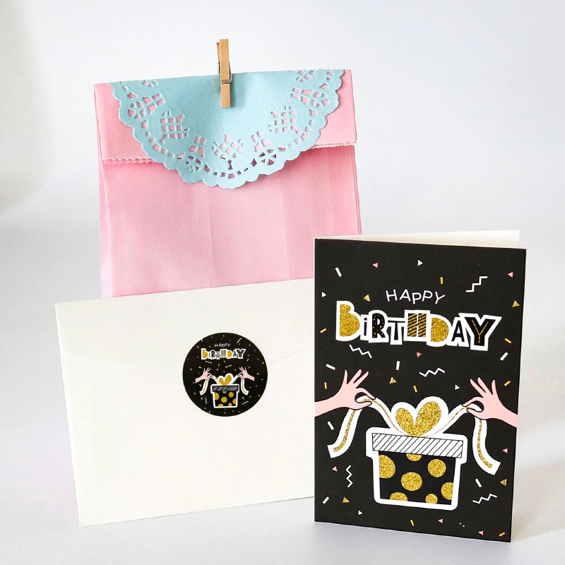 Black & Gold Birthday Card with Sealing Sticker