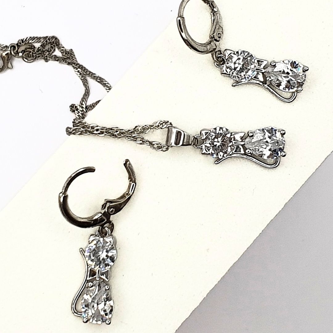 Silver Cat Zircon Set (925 Real Silver Stamped Jewelry)