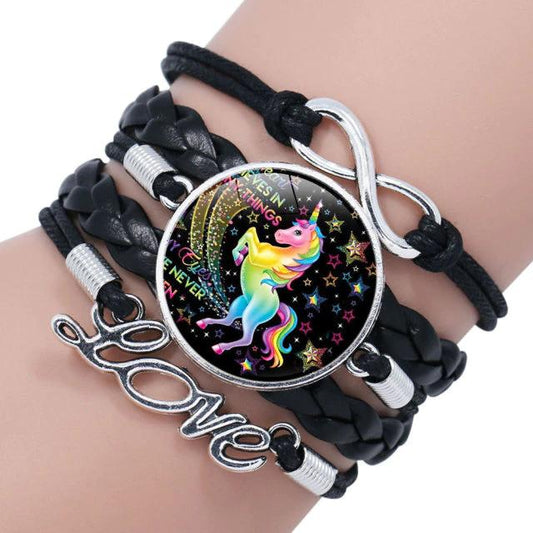 Black Mystery Unicorn Braided Bracelet