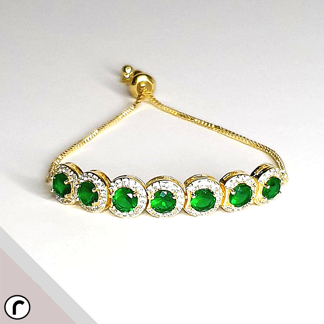 Emerald Green Zirconia Tennis Adjustable Bracelet