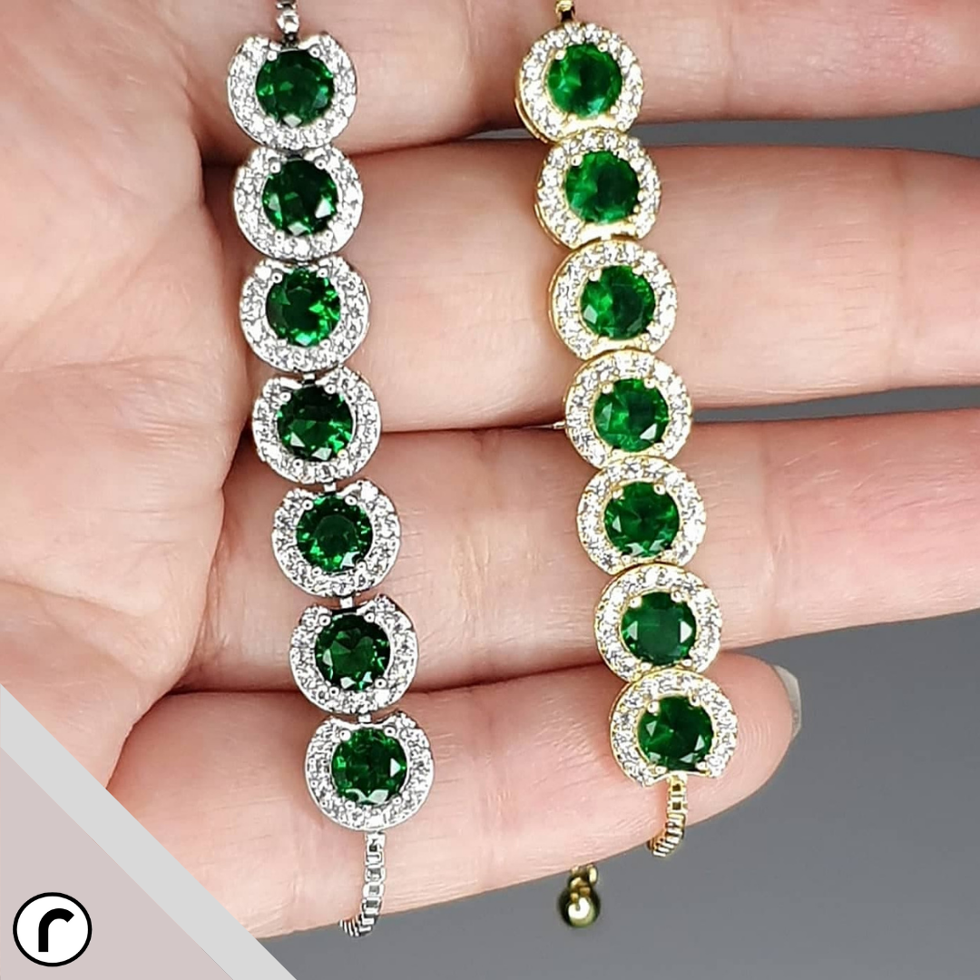 Emerald Green Zirconia Tennis Adjustable Bracelet