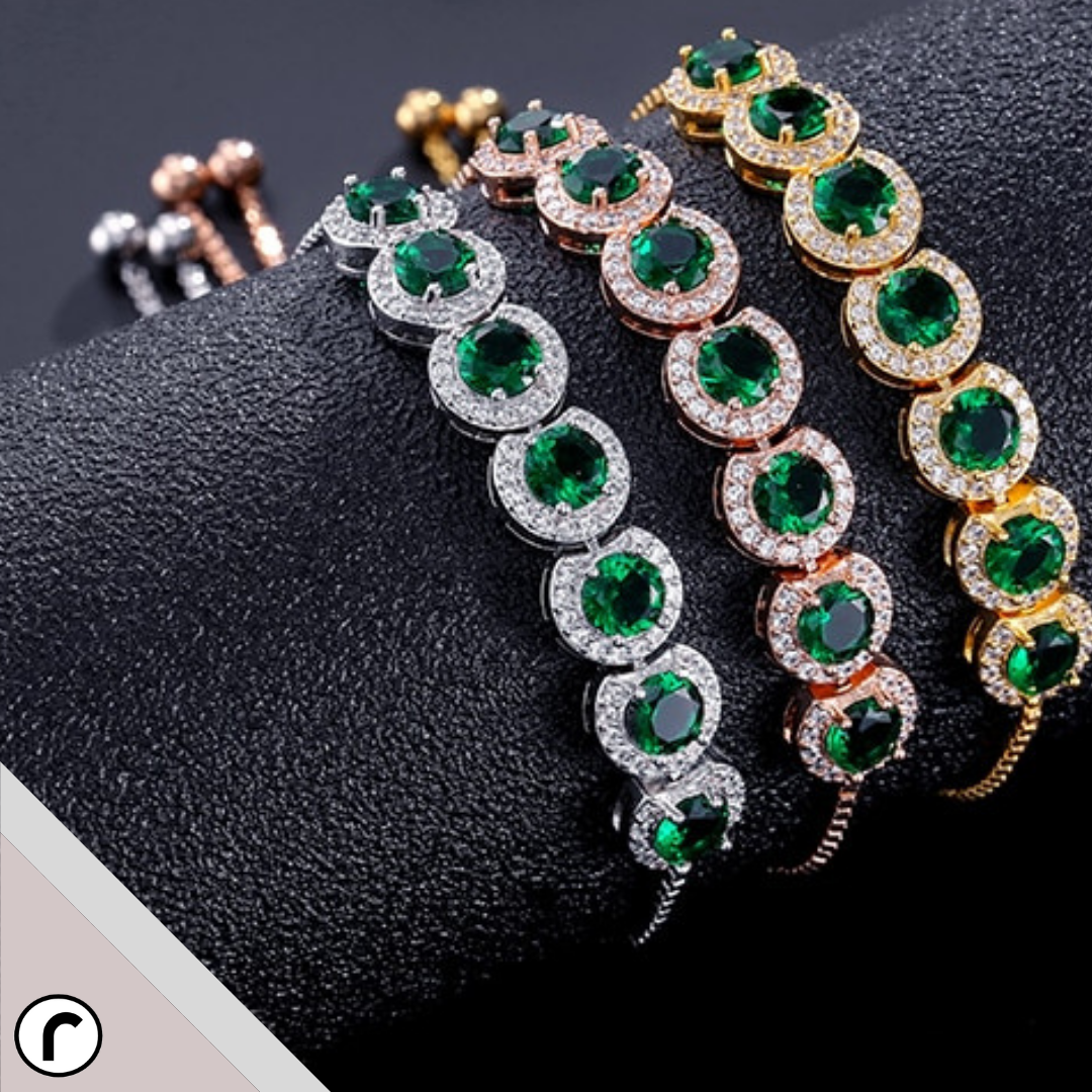 Emerald Green Zirconia Tennis Adjustable Bracelet