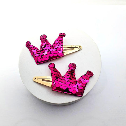 Deep Pink Sequin Crown Clip