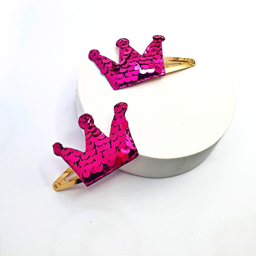 Deep Pink Sequin Crown Clip