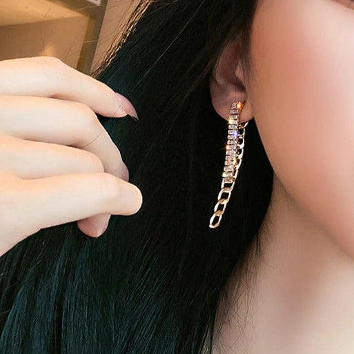 Double Gold Zircon Chain Earrings