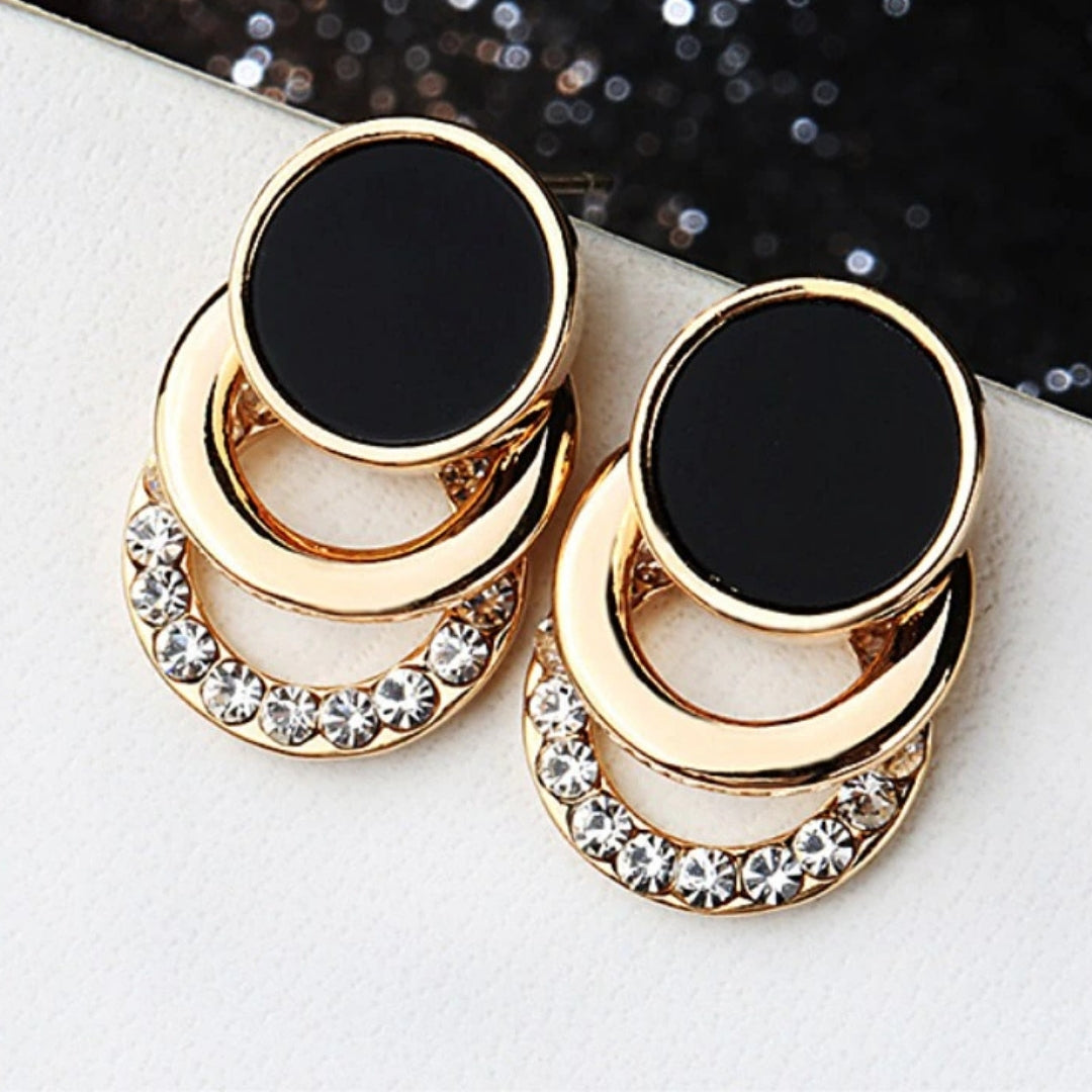 Black Crystal Circle Earrings