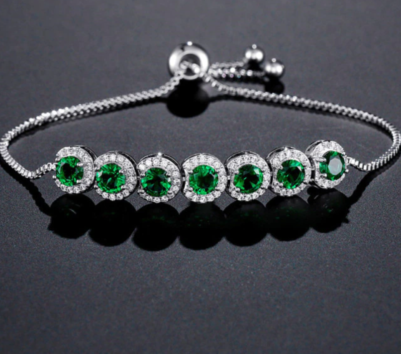 Emerald Green Zirconia Tennis Adjustable Bracelet