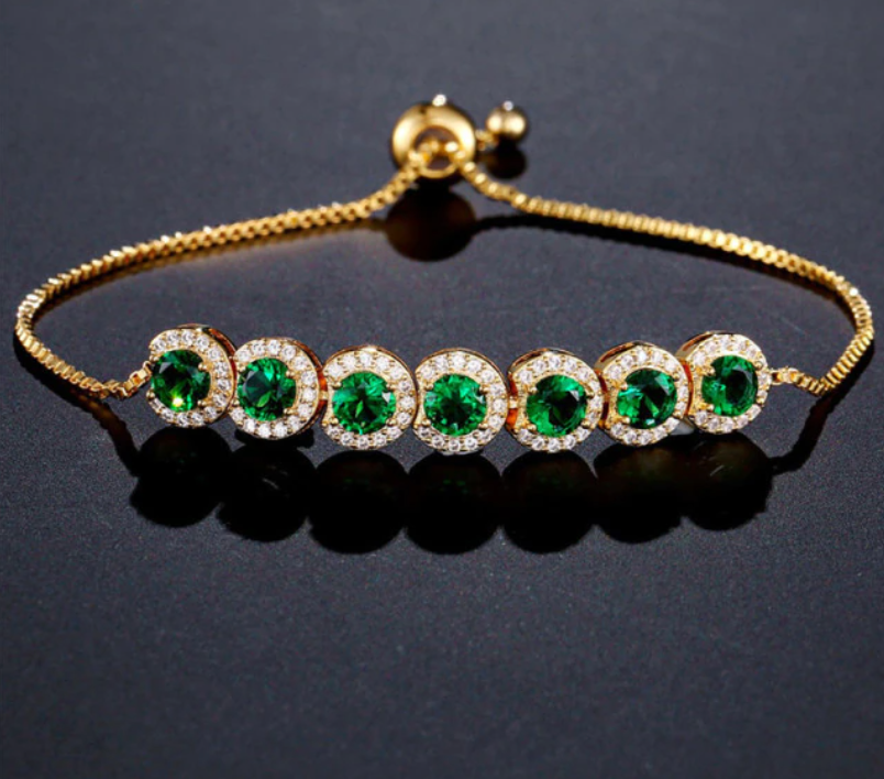 Emerald Green Zirconia Tennis Adjustable Bracelet